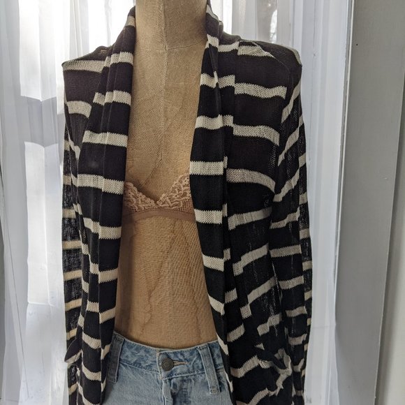 charlotte russe nwt black and white striped open cardigan with pockets size smal - Picture 1 of 4